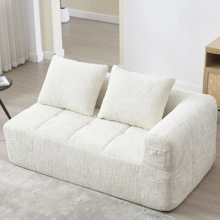Ball & Cast Boneless Couch, L Couch mit Schlaffunktion, Chenille Modulares Sofa mit Seitentaschen, Montagefrei, Beige, 2 Sitze