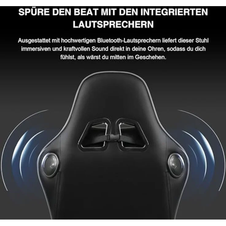 GTPLAYER Gaming Stuhl mit Fußstützen Lautsprecher Bluetooth Musik Bürostuhl Computerstuhl Schreibtischstuhl Stuhl Ergonomischer Schwarz-Grau – Bild 5