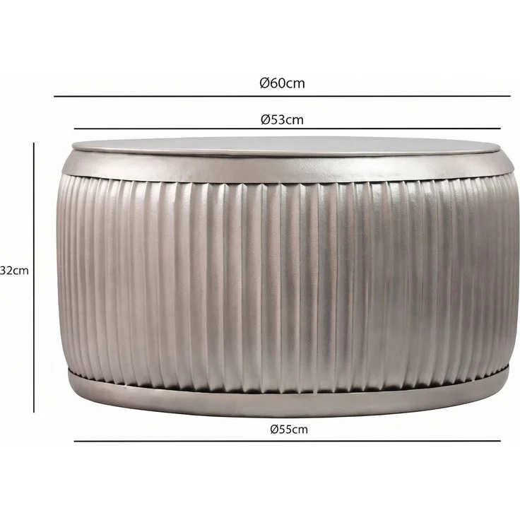 FINEBUY Couchtisch FB76466 Metall Silber Sofatisch 60cm Stauraum Wohnzimmertisch Rund (Extravaganter Tisch mit feiner Rillenoptik), Clevere Tischplatte ist komplett abnehmbar – Bild 3