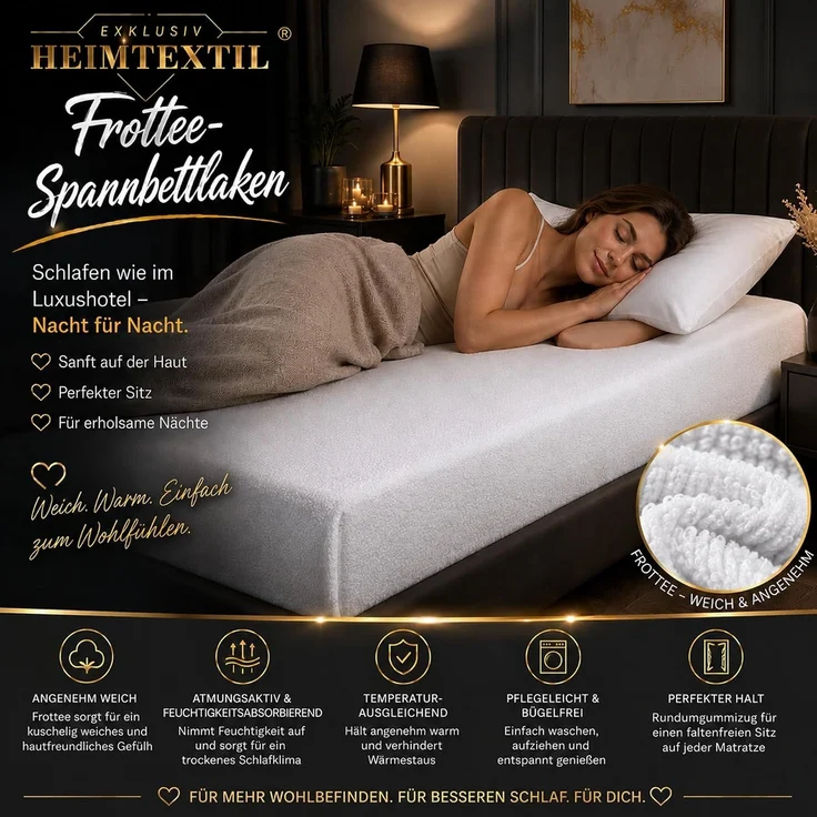 EXKLUSIV HEIMTEXTIL Frottee Spannbettlaken Premium 200 x 220 cm Weiß – Bild 3
