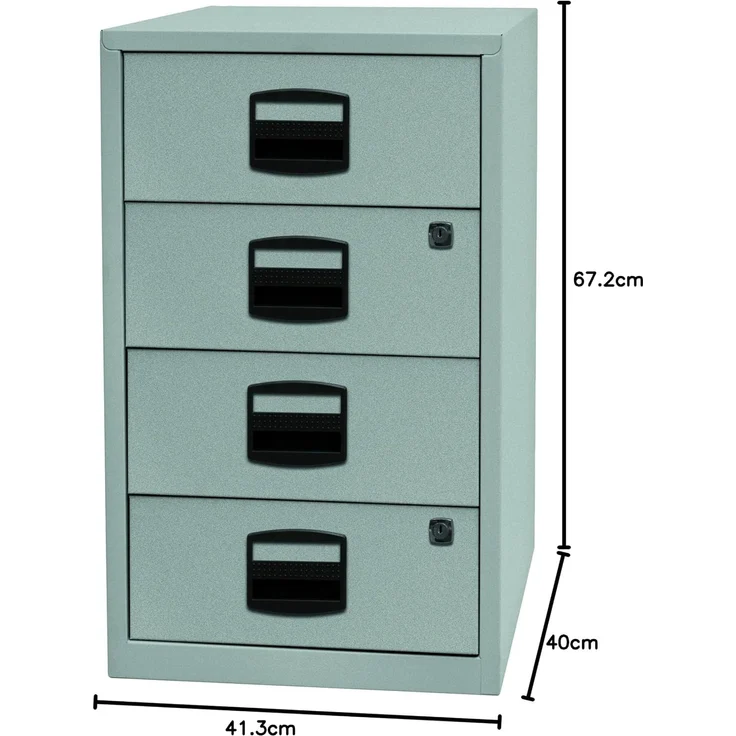 Bisley Home Beistellschrank mit Schloss aus Stahlblech, 4 Universal-Schubladen abschließbar - Büroschrank für DIN A4 Dokumente, Kleinteile & Büromaterial - Farbe: silber, PFA4S-355 – Bild 3