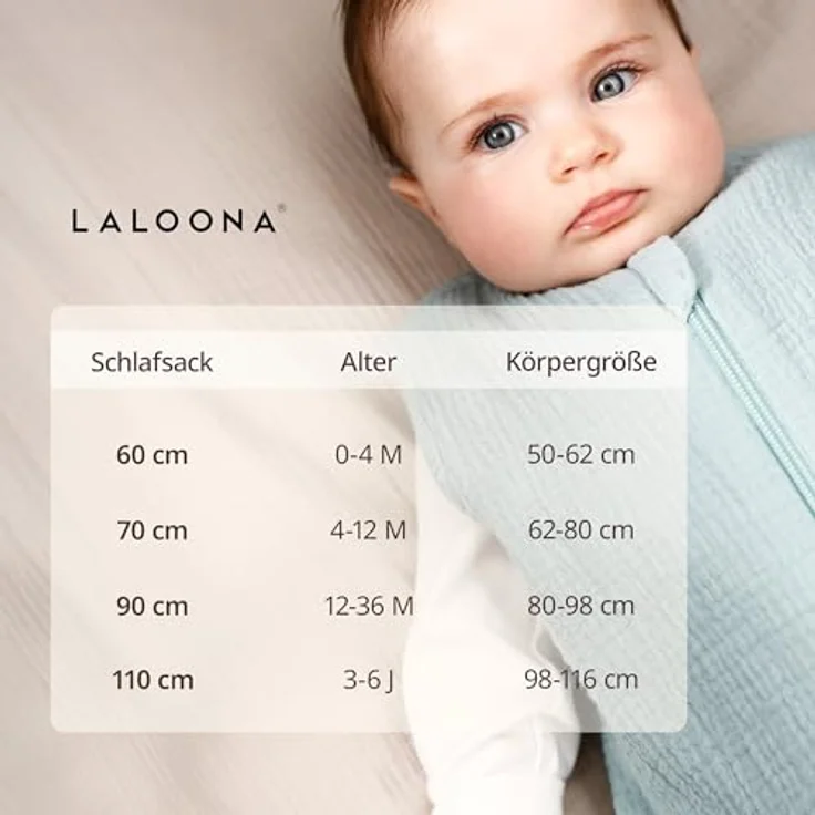 LaLoona Sommer-Schlafsack Musselin / Mull, atmungsaktiv und hautsympathisch, Mint, Gr. 110 cm – Bild 8