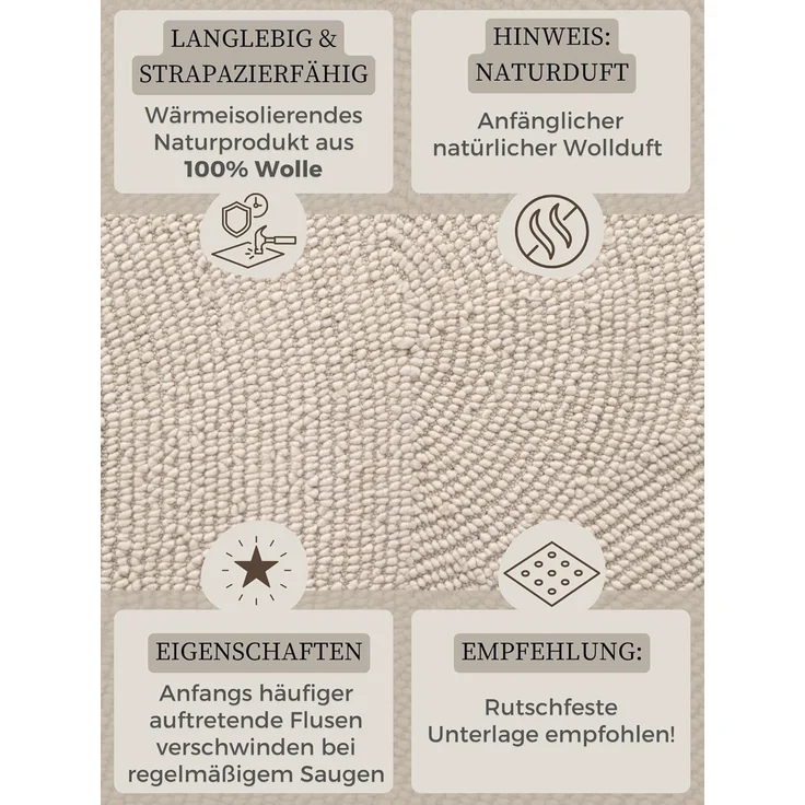 HANSE Home Wollteppich Calmio, auch als Läufer und in rund, rechteckig, Höhe: 18 mm, Handgetuftet, Wolle, Natur, Wohnzimmer, Schlafzimmer, Skandi, Hygge – Bild 4