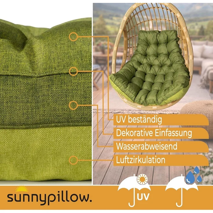 sunnypillow Polsterauflage Hängesessel Kissen - Auflage für Rattan & Polyrattan Hängeschaukel, Grün – Bild 2