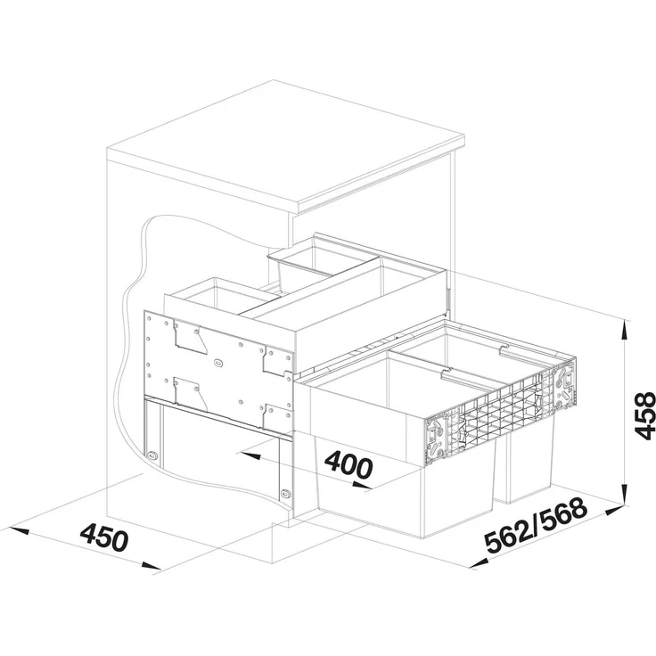 BLANCO 526208 SELECT II 60/2 ORGA Abfallsystem 49 Liter (1x 30 u. 1x 19) für 60 cm Schrankbreite / Frontanbindung – Bild 3