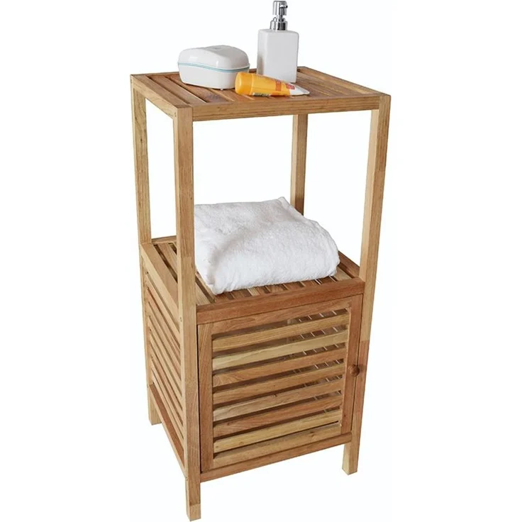 Badregal mit 3 Ablagen aus Walnussholz Badzimmerregal Handtuchregal Holzregal – Bild 1