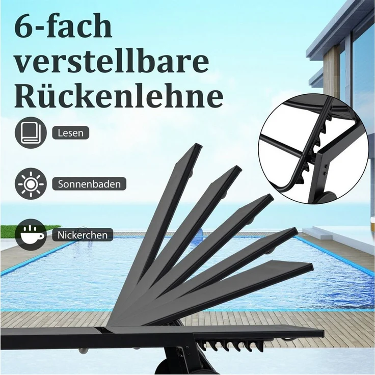 COSTWAY Gartenliege, 2 St, Liegestuhl-Set verstellbar mit Tisch, Rollen – Bild 1