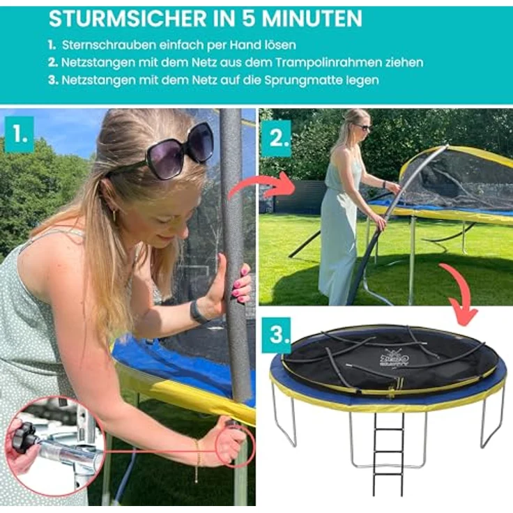 Ultima 4 Zero Gravity Trampolin Ø 366 cm, TÜV geprüftes Gartentrampolin inkl. Leiter und Sicherheitsnetz, Nutzer bis 150 kg – Bild 3