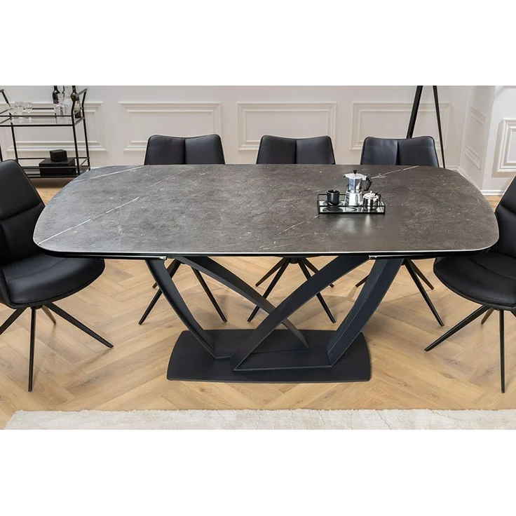 riess-ambiente Esstisch PAPILLON 180-260cm graphit / schwarz · Konferenztisch · Keramik-Platte (Einzelartikel, 1-St), ausziehbar · für 8-10 Personen · Marmor-Design · Metall · Industrial – Bild 9