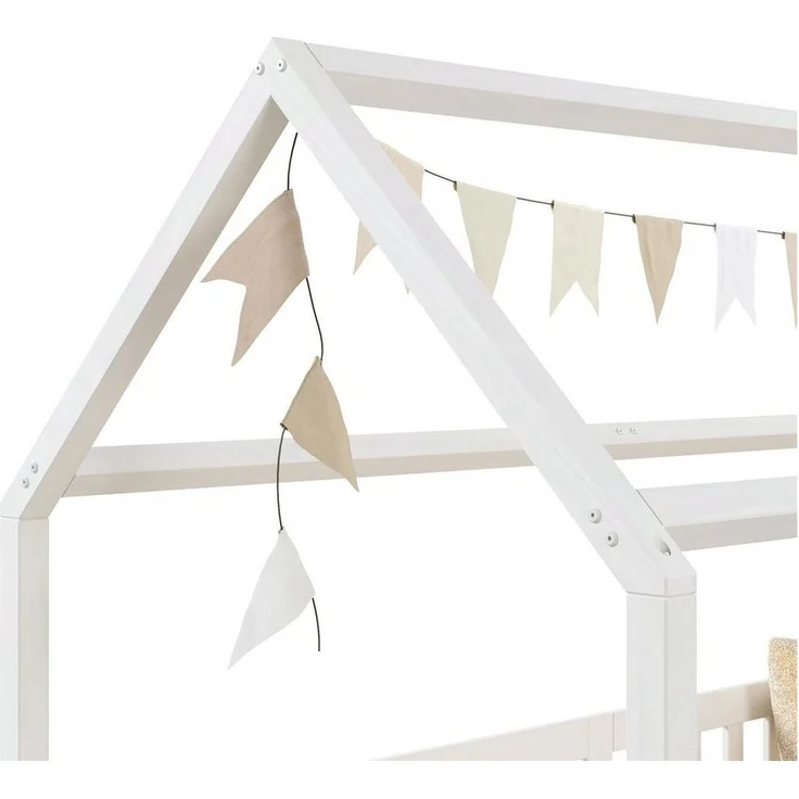 IDIMEX Hausbett NINA aus massiver Kiefer in weiß, schönes Montessori Bett in 90x200, süßes Indianerbett mit Dach – Bild 3