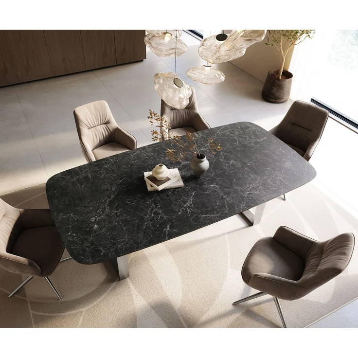 Esstisch Edge Boot 240x120 cm Keramik Laminam® Nero Greco Anthrazit Edelstahl Schmal – Bild 4