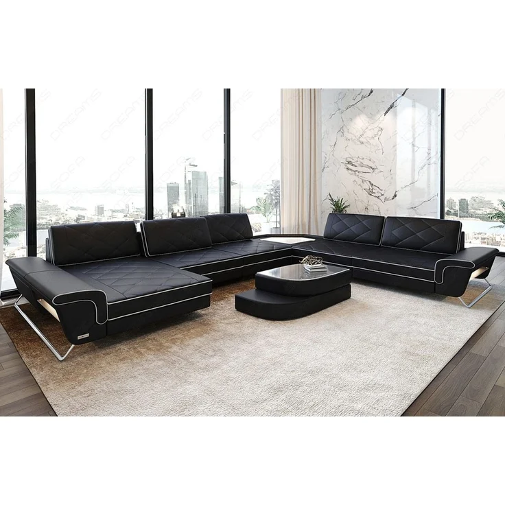 XXL Wohnlandschaft Ferrara – Leder Luxus - Kunstleder - schwarz-weiß - Links – Bild 2
