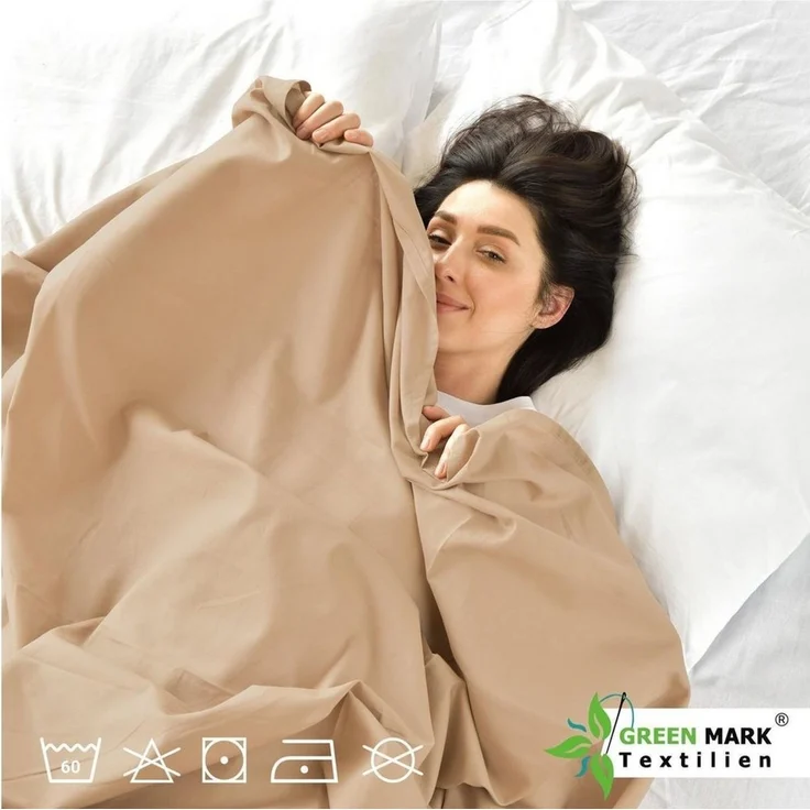 GREEN MARK Textilien Klassische Bettlaken – Flaches Laken aus 100% Baumwolle, ohne Gummi, hautfreundlich, pflegeleicht, bei hohen Temperaturen waschbar – Sand beige – 150x250 cm – Bild 4
