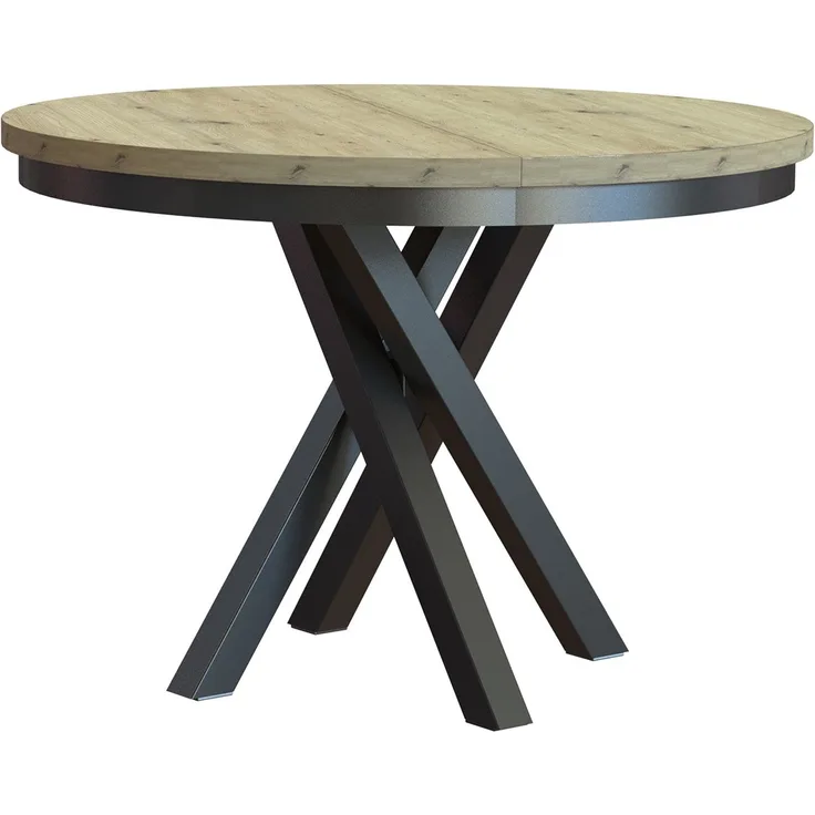 MEBLINI Esstisch Rund Ausziehbar aus Metall - 100-138x77cm - CHRIS - Artisan Eiche/Schwarz Matt - Loft - Esszimmertisch Modern - Küchentisch - Ausziehtisch - Round Dining Table - Esszimmertische