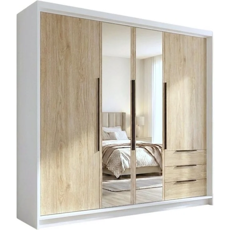 A&J MöbelLand GmbH Drehtürenschrank viertüriger Kleiderschrank mit Schubladen und Metallgriffen. (Geräumiger vier¬türiger Kleiderschrank mit Schubladen und Metallgriffen. Geräumiger Schrank mit einer Breite von 200 cm und Schubladen, ideal zur Aufbewah... – Bild 4