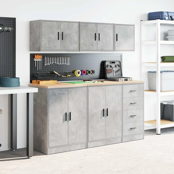 vidaXL Garagen-Wandschrank Betongrau Holzwerkstoff 860631 – Bild 3