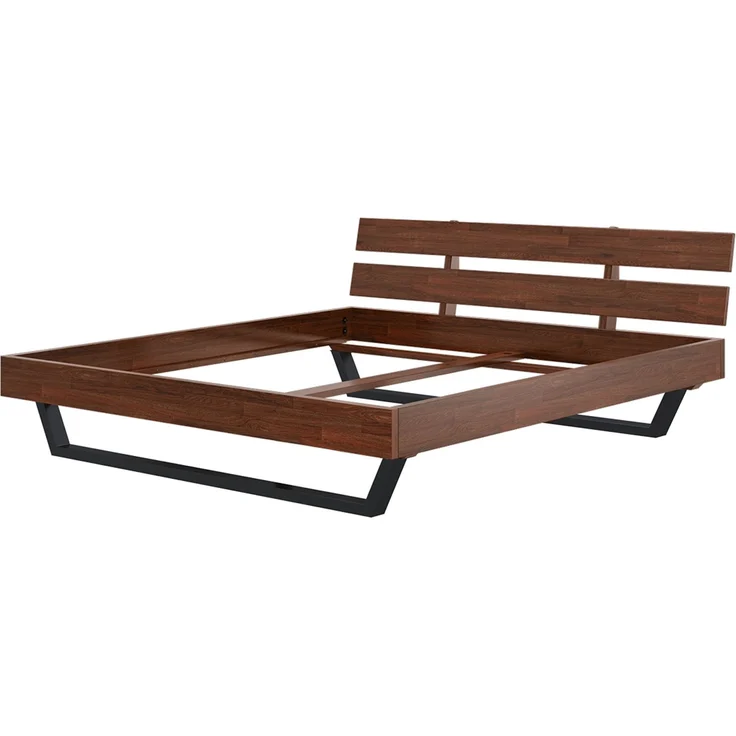 skølm 'Alver' Bett 180x200 cm, Bettgestell, natur geölt, Massivholzbett aus Eiche mit Metallkufen, Walnuss Optik, Bettkopf 2 Streben – Bild 11