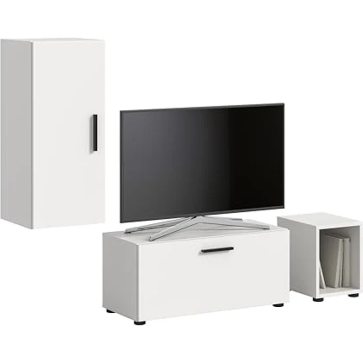 xonox. home – Wohnwand The One 75x34x34 cm in Weiß Nachbildung – Kompaktes Hängeregal mit 1 Tür, 1 Klappe und 5 Fächern – Modernes Design mit offenem Fach für Deko & vielseitigem Stauraum im Flur – Bild 1