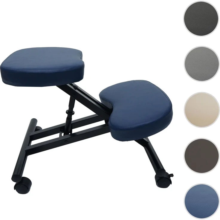 Kniestuhl HWC-E10, Sitzhocker Kniehocker, höhenverstellbar Rollen Kunstleder Metall MVG-zertifiziert ~ blau – Bild 9