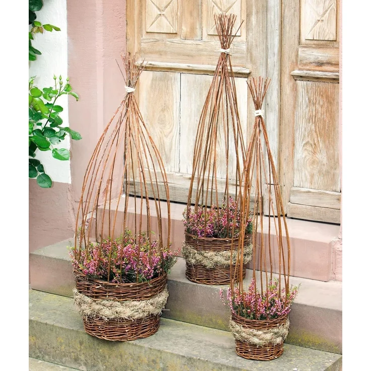 3x Pflanzkorb aus Weide & Stroh, Blumentopf mit Rankhilfe, Pflanzgefäß mit Rankgitter, Gartendeko, Pflanzschale – Bild 3