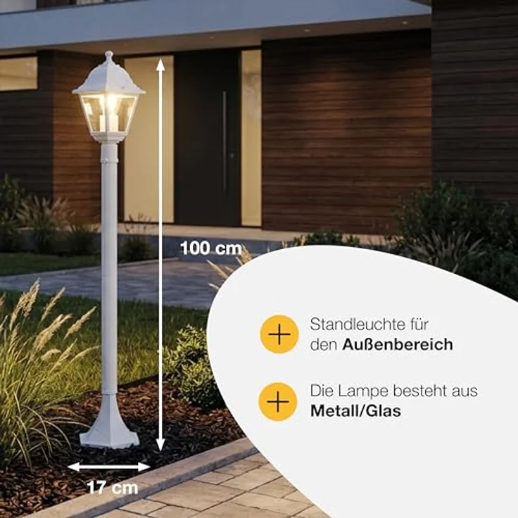 BRILLIANT Nissie Außenlampe weiß – spritzwassergeschützte Außenleuchte mit E27 Fassung – Wegeleuchte für Garten, Einfahrt & Außenbereich – Bild 4