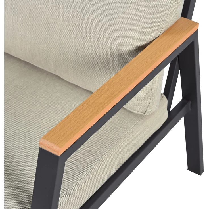 Merax Gartenmöbel-Set, Outdoorsofa, 2-Sitzer-Sofa, Handläufe aus Holz-Kunststoff-Verbundwerkstoff, Industriestil, graubeige – Bild 7