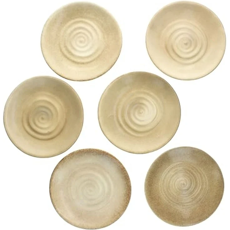 MamboCat Frühstücksteller MamboCat 6er Set Clay Beige Kuchenteller Steingut mit Strudel-Dekor – Bild 2