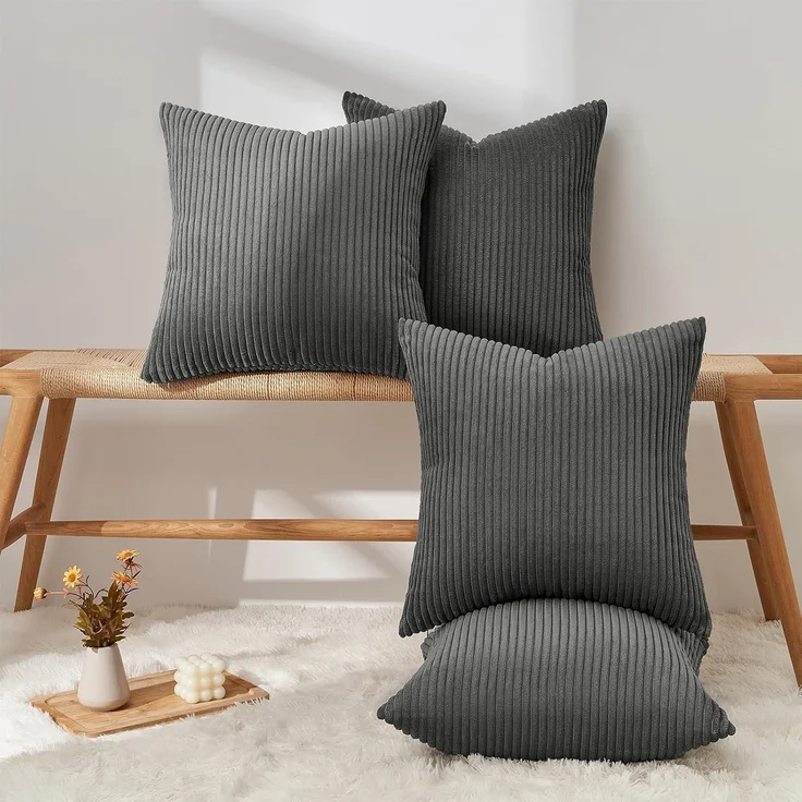 4er Set Kissenbezüge 50x50cm Dunkelgrau Kordsamt Sofakissen Kindergeeignet – Bild 2