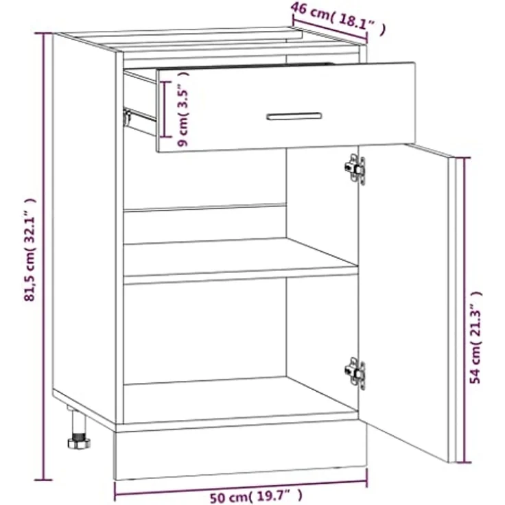 vidaXL Unterschrank, Küchenschrank mit Schublade 2 Fächern, Geschirrschrank für Küche, Küchenunterschrank Schrank Küchenmöbel, Räuchereiche – Bild 4
