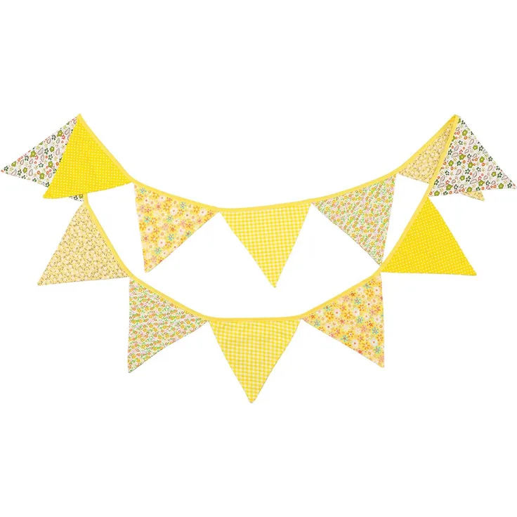 G2PLUS Stoff Wimpel Girlande Doppelseitig, 3. 3M Bunte Wimpelkette Stoffgirlande mit 12stk Girlande Wimpeln für Kinderzimmer Drinnen & Draußen Party-Gelb