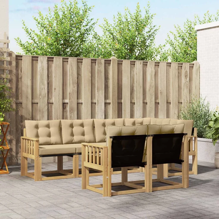 vidaXL Outdoor-Sofagarnitur 7 stk. 7-Sitzer Weiß und Beige 3389571 – Bild 1
