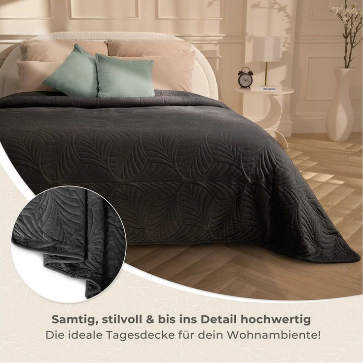 Gräfenstayn Tagesdecke Gräfenstayn Premium Tagesdecke mit nahtloser Steppung & Blatt-Design, Gräfenstayn Premium Tagesdecke mit nahtloser Steppung & Blatt-Design – Bild 2