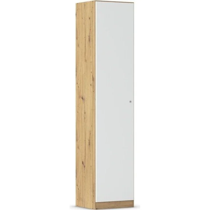 rauch Allrounder, Garderobenschrank, Mehrzweckschrank, 1-türig, mit 4 Einlegeböden, abschließbar, Farbe Weiß/Eiche Artisan, BxHxT 47x210x41cm – Bild 3