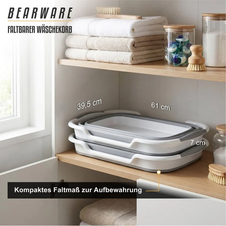 BEARWARE Wäschekorb Faltbarer Wäschekorb 26 l, Wäschewanne mit gummierten Griffen (1 St), faltbar von 27 auf 7 cm, wasserdicht, über 70% Platzersparnis – Bild 4
