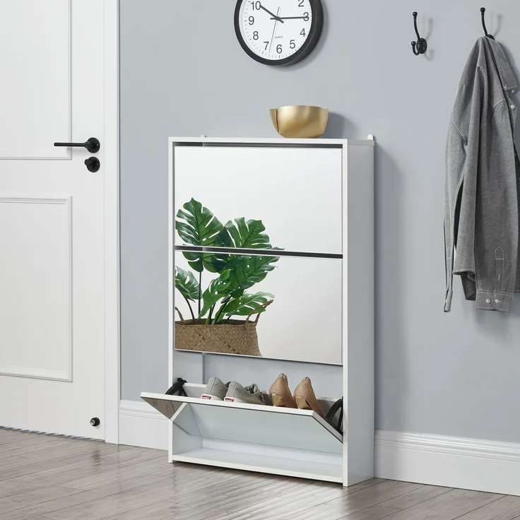 en.casa Schuhkipper Vogar mit 3 Türen 103 x 63 x 17 cm Weiß – Bild 1