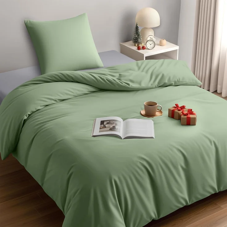 Utopia Bedding Bettwäsche 135x200 Set - Mikrofaser Bettbezug 135x200 cm + 1 Kissenbezug 80x80 cm - Salbeigrün – Bild 1