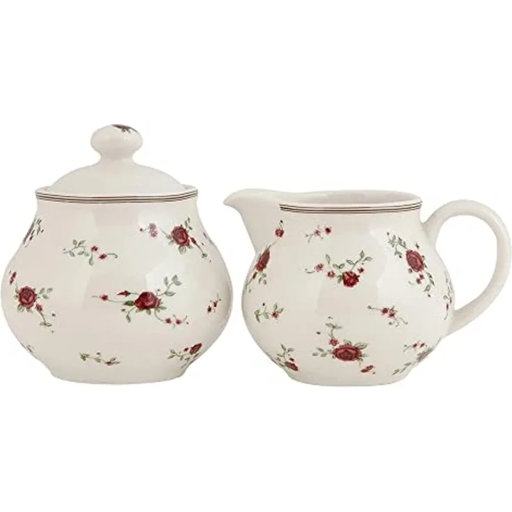 Clayre & Eef Kaffeeservice La Petite Rose Milchkännchen & Zuckerdose im romantischen Landhausstil