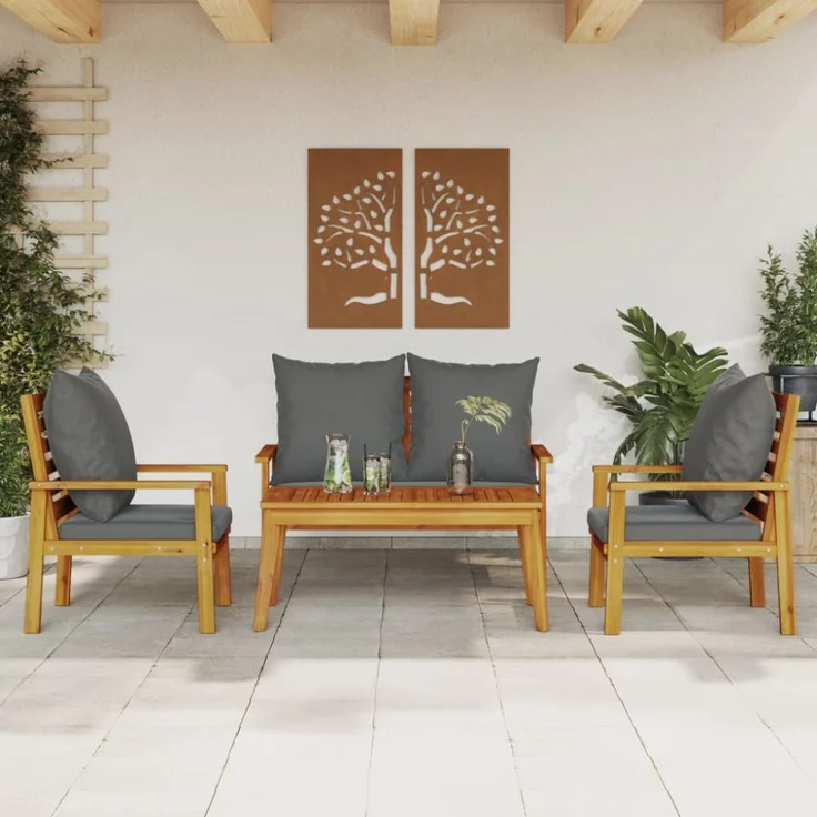 vidaXL 4-tlg. Garten-Lounge-Set mit Kissen Massivholz Akazie 3211796 – Bild 1