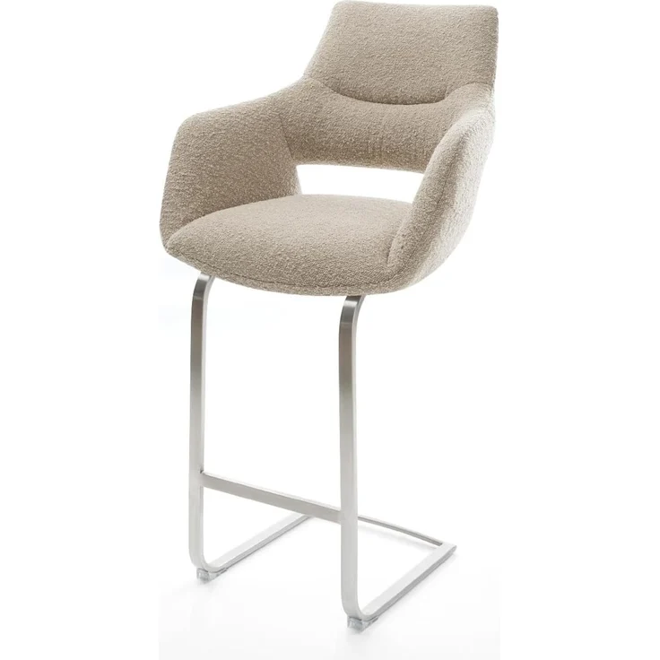 Barstuhl Yago-Flex Bouclé Schlamm Freischwinger Flach Edelstahl Silberfarben Taschenfederkern – Bild 2