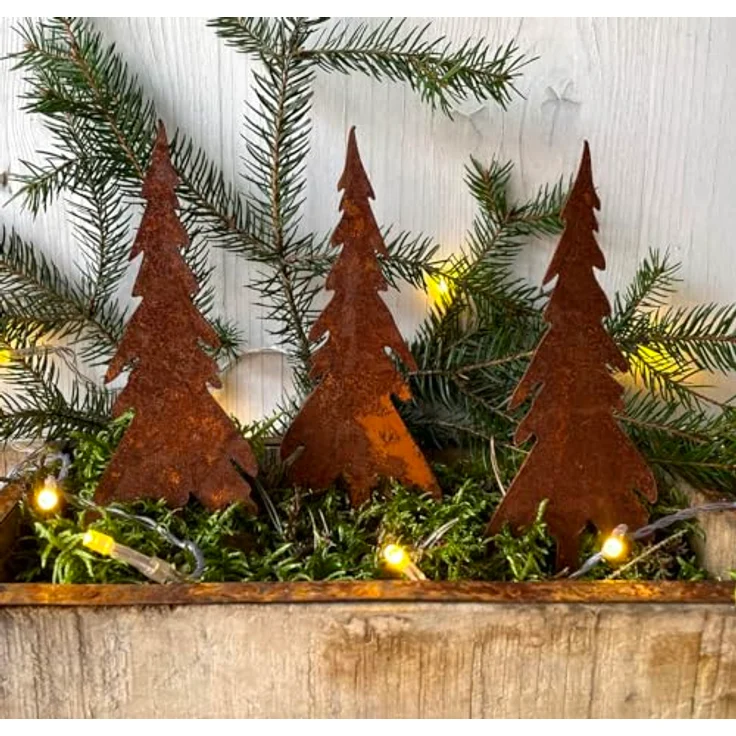 LB H&F Lilienburg Gartenstecker 3er SET Deko Weihnachten Rost Tannenbaum Rostdeko Garten aussen Winter Dekostecker Blumenkasten Stecker Kübel Advent Metall Herbst – Bild 3