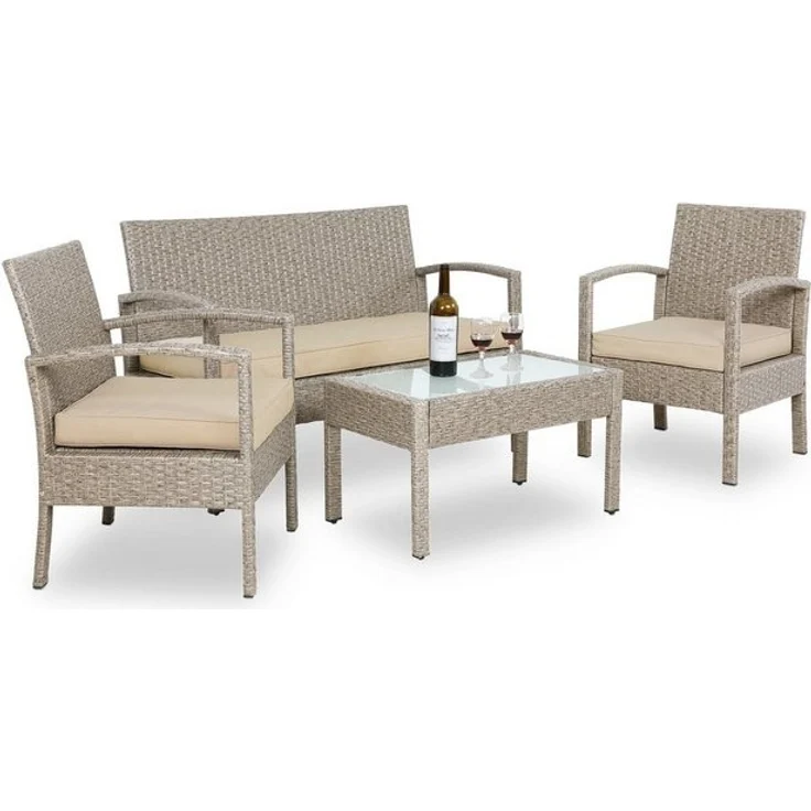 Casaria Balkonset, 4 Personen Wetterfest 7 teilig Polyrattan 2x Sessel Gartenbank Tisch – Bild 4
