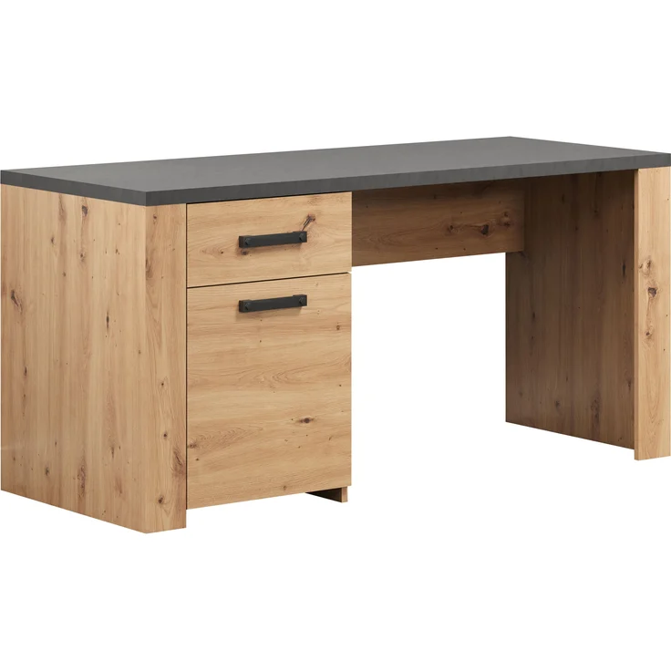 trendteam smart living - Follow - Schreibtisch - Eiche/Anthrazit - Computertisch mit 2 Fächern - (BxHxT) 145 x 76 x 70 cm - Vollauszug Schublade – Bild 2