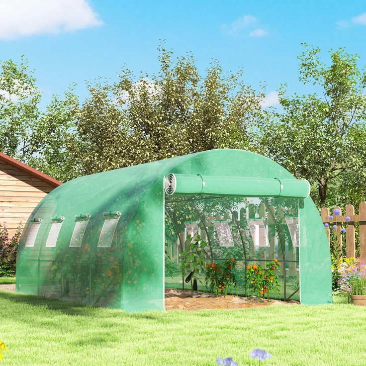 Outsunny Gewächshausfolie, PE, Grün, 400L x 300B x 200H cm – Bild 7