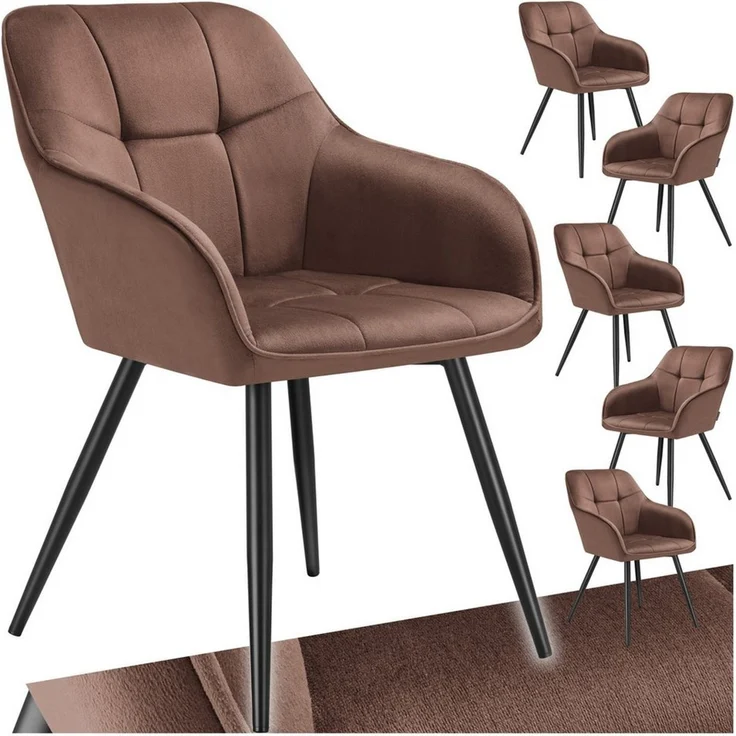 tectake Esszimmerstuhl Stuhl Marilyn, Samtoptik, gesteppt (Set, 6 St), Extra weicher Samtbezug mit elegantem Steppmuster – Bild 5