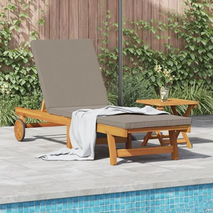 vidaXL Sonnenliege mit Rädern und Kissen, verstellbar, massiv Holz aus Akazie, taupe – Bild 2