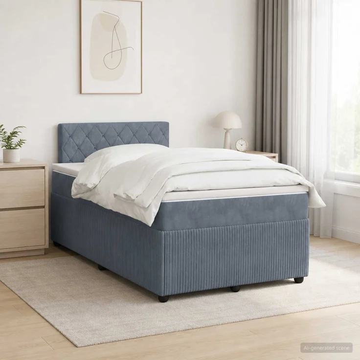 vidaXL Boxspringbett mit Matratze Dunkelgrau 120 x 190 cm Samt 3451632 – Bild 1
