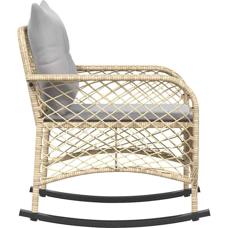 vidaXL Garten-Schaukelstuhl mit Kissen Beige Poly Rattan 4104196 – Bild 4