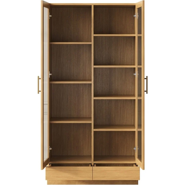 ZUBALIYA Aktenschränke, 80×40×160 cm, Versetzte, nicht verstellbare Fachböden, grifflose Push-To-Open-Schubladen, Natürlich – Bild 5