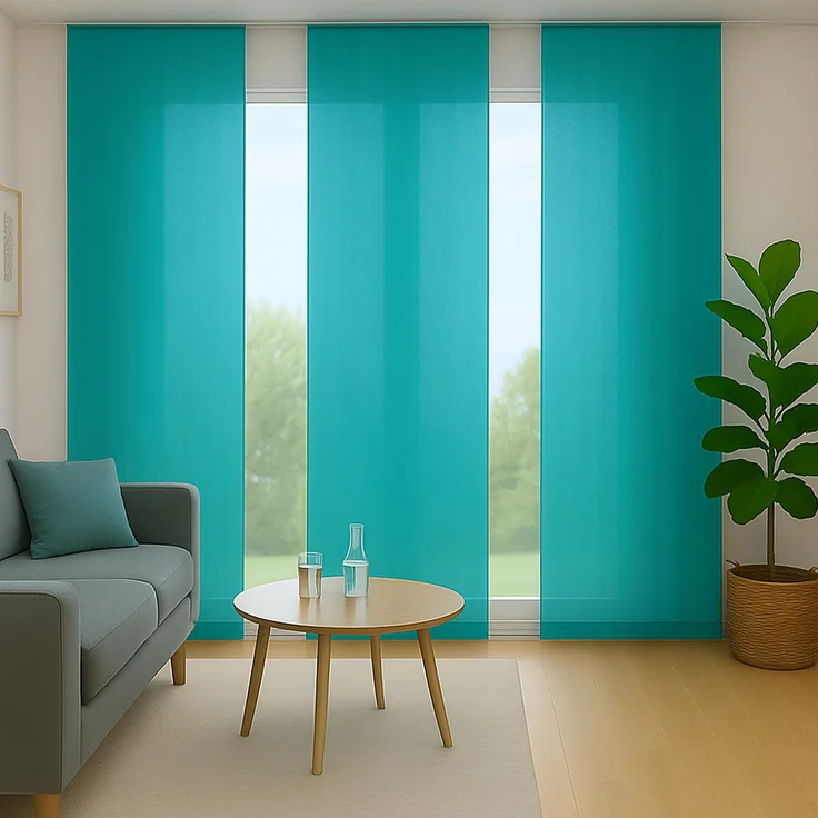 Flächenvorhang mit Klettband, Paneelwagen und Schleuderstab, ( BxL ) 60x245 cm in , blickdichte Schiebegardine mit Klett in vielen Farben Türkis – Bild 1