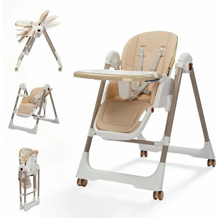 LALAHO Kinderstuhl Kinderklappstuhl Stuhl Baby Klappbar mit Esstablett, Babyliege Höhenverstellbar, Räder Klappbar